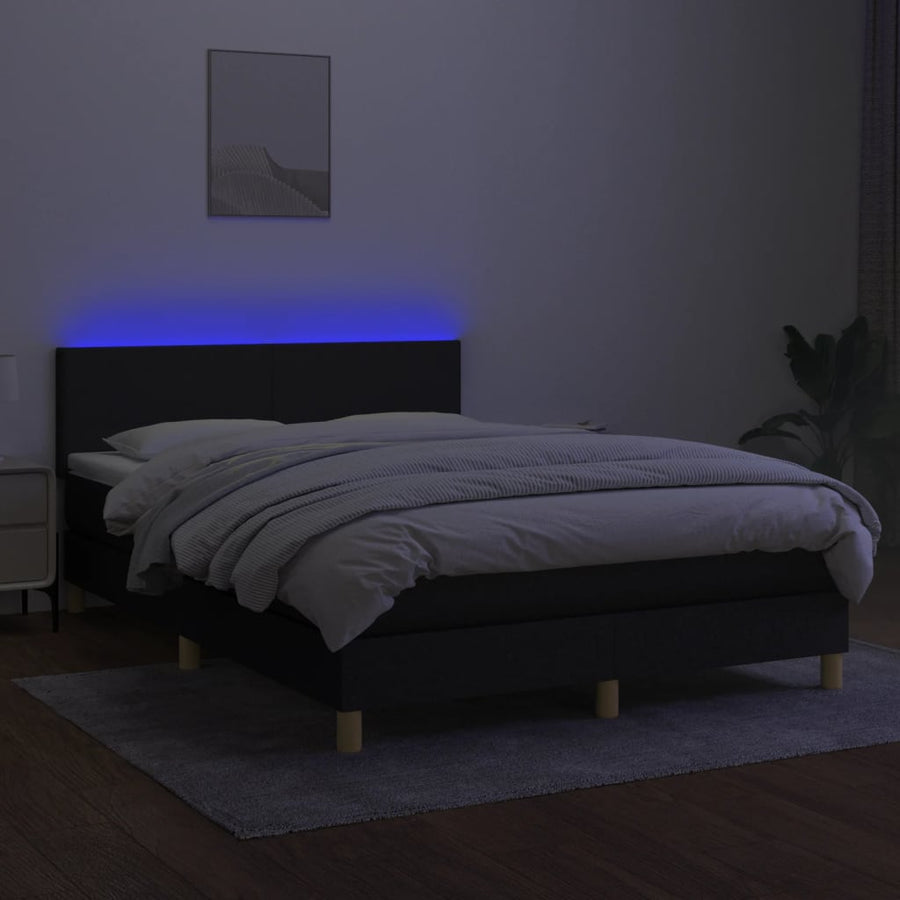 Boxspring met matras en LED stof zwart 140x200 cm 140 x 200 cm Zwart