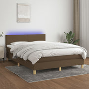 Boxspring 140x200 cm donkerbruin met matras en LED