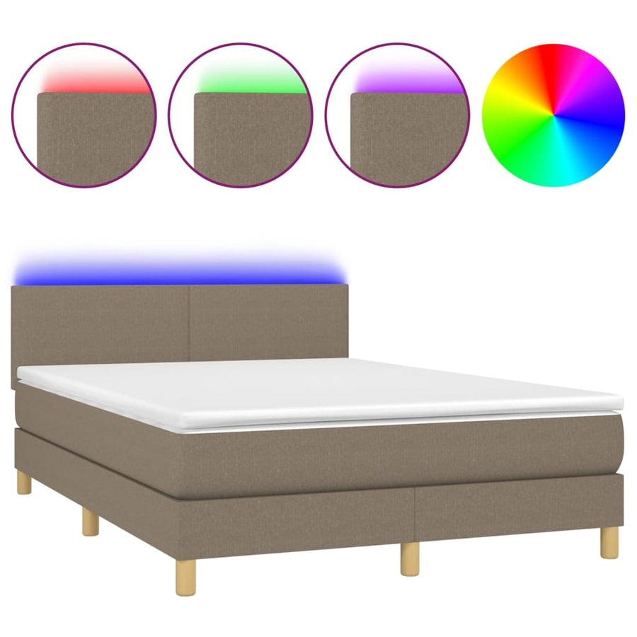 Boxspring met matras en LED stof taupe 140x200 cm 140 x 200 cm Effen ontwerp