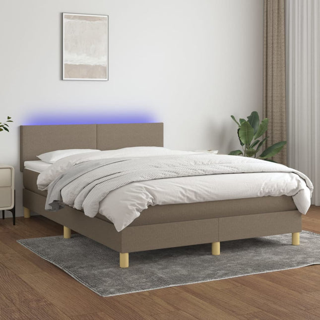 Boxspring met matras en LED stof taupe 140x200 cm 140 x 200 cm Effen ontwerp