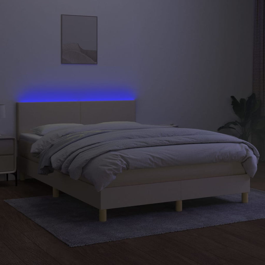 Boxspring met matras en LED stof crèmekleurig 140x200 cm