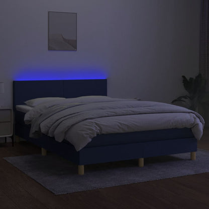 Boxspring met matras en LED stof blauw 140x200 cm 140 x 200 cm Effen ontwerp