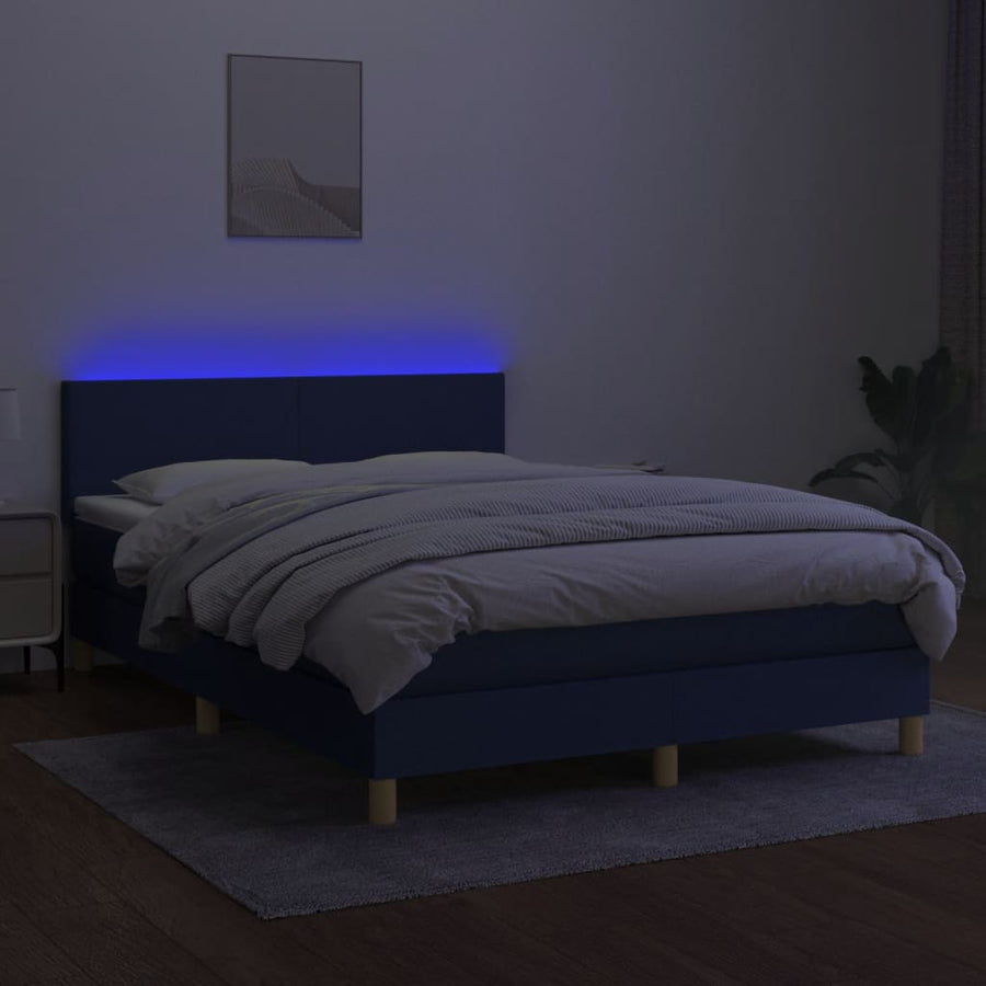 Boxspring met matras en LED stof blauw 140x200 cm 140 x 200 cm Effen ontwerp