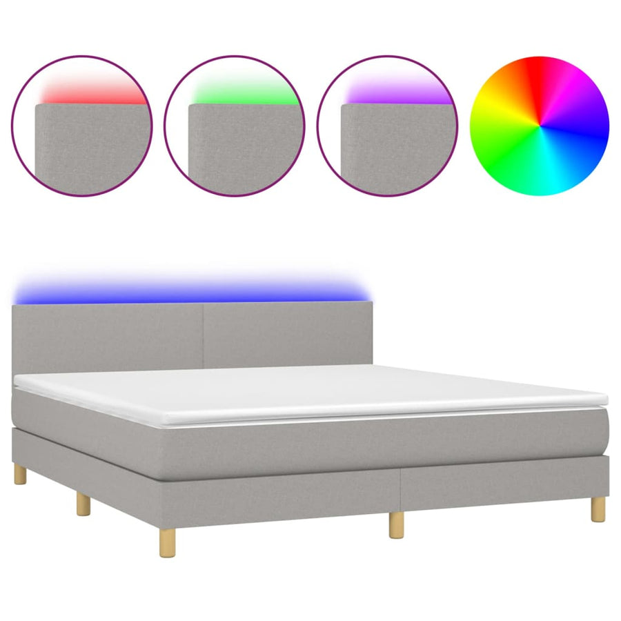 Boxspring met matras en LED stof lichtgrijs 160x200 cm 160 x 200 cm Lichtgrijs
