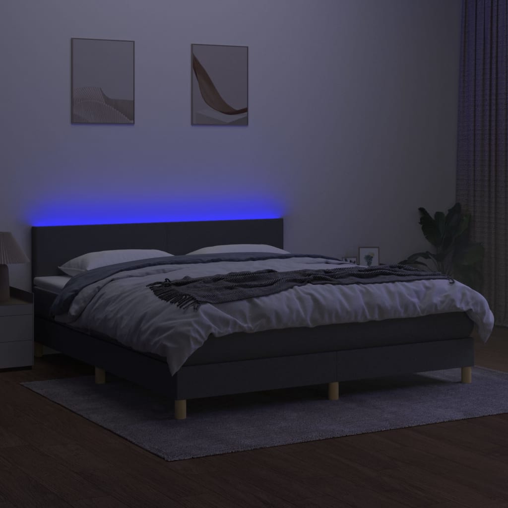 Boxspring met matras en LED stof donkergrijs 160x200 cm 160 x 200 cm Donkergrijs