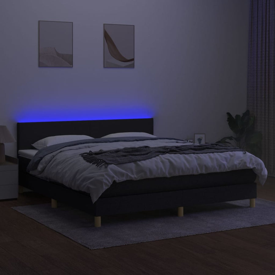 Boxspring met matras en LED stof zwart 160x200 cm 160 x 200 cm Zwart