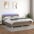 Boxspring met matras en LED stof taupe 160x200 cm 160 x 200 cm Effen ontwerp