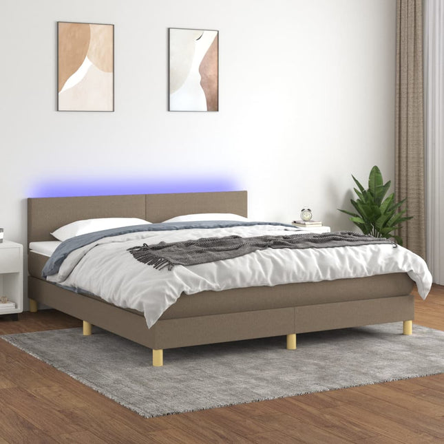 Boxspring met matras en LED stof taupe 160x200 cm 160 x 200 cm Effen ontwerp