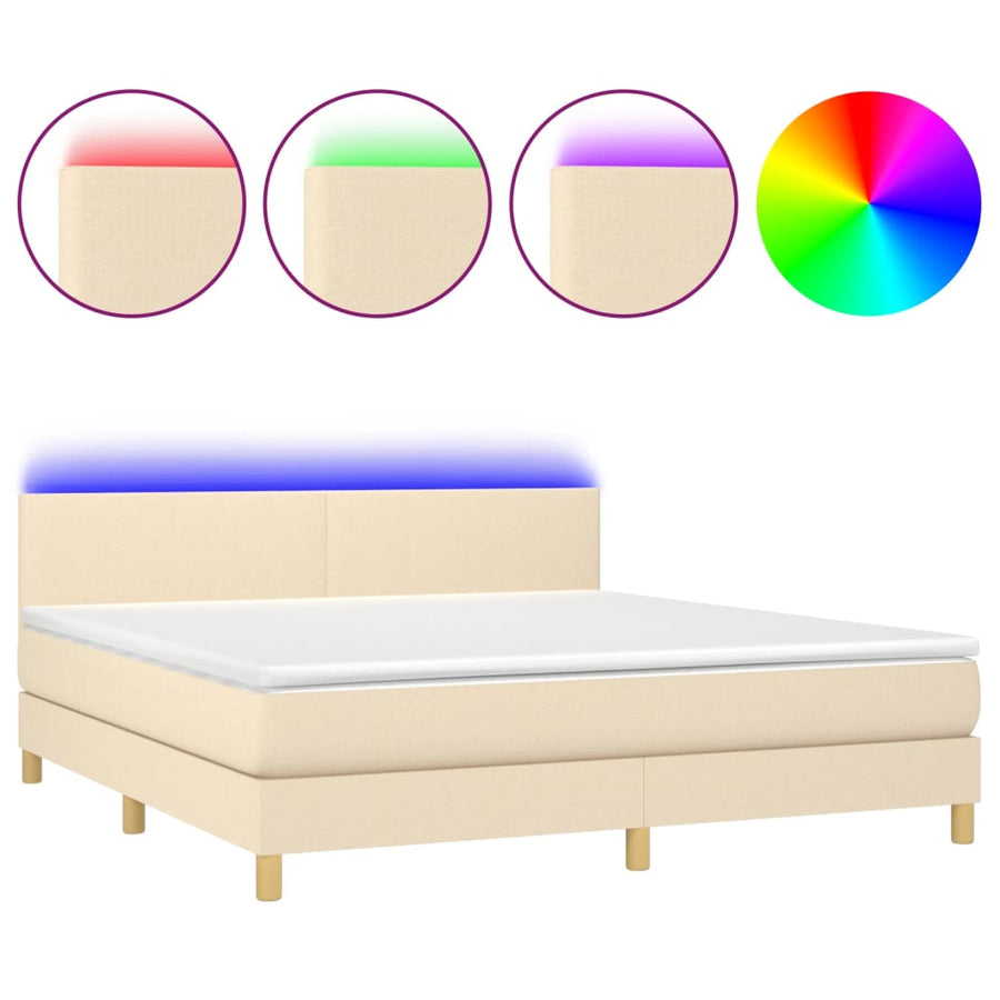 Boxspring Met Matras En Led Stof Kleurig Crème 160 x 200 cm Effen ontwerp