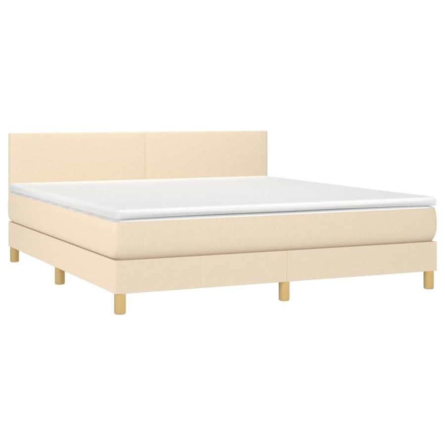 Boxspring Met Matras En Led Stof Kleurig Crème 160 x 200 cm Effen ontwerp