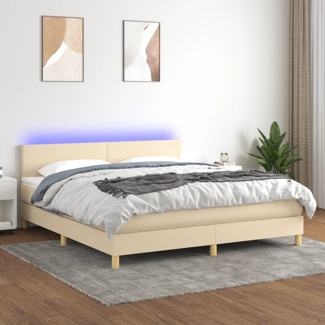 Boxspring Met Matras En Led Stof Kleurig Crème 160 x 200 cm Effen ontwerp