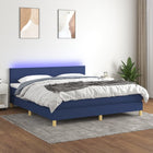 Boxspring Met Matras En Led Stof Blauw 160X200 Cm Blauw 160 x 200 cm Effen ontwerp