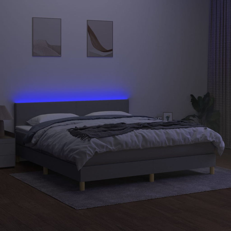 Boxspring met matras en LED stof lichtgrijs 180x200 cm 180 x 200 cm Lichtgrijs