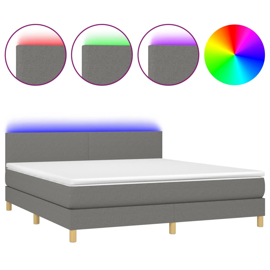 Boxspring met matras en LED stof donkergrijs 180x200 cm 180 x 200 cm Effen ontwerp