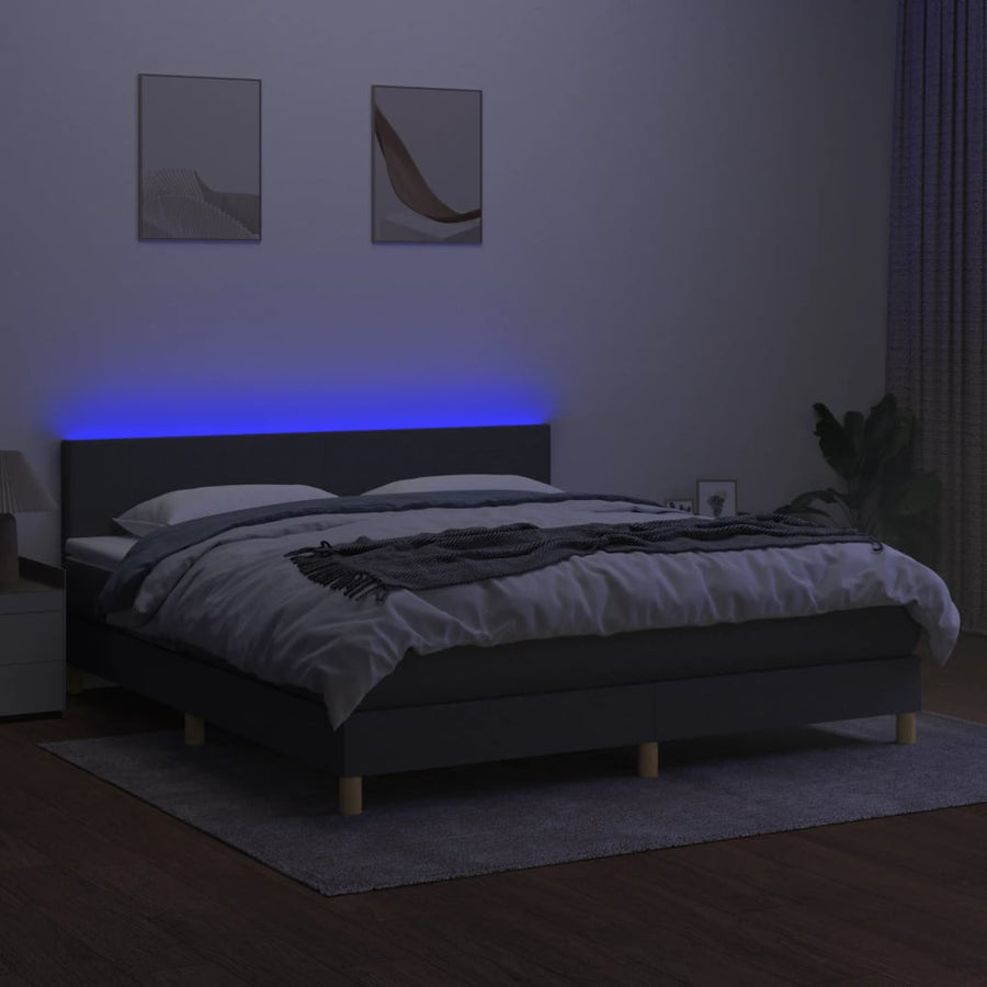 Boxspring met matras en LED stof donkergrijs 180x200 cm 180 x 200 cm Effen ontwerp
