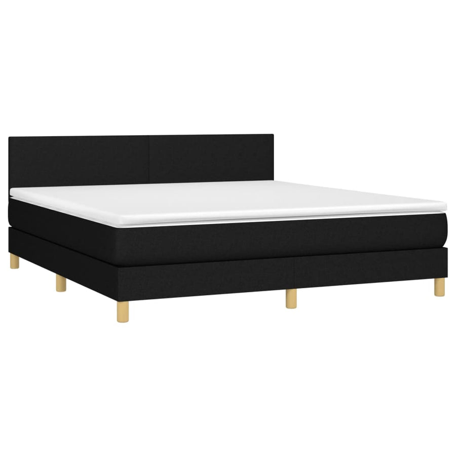 Boxspring met matras en LED stof zwart 180x200 cm 180 x 200 cm Effen ontwerp