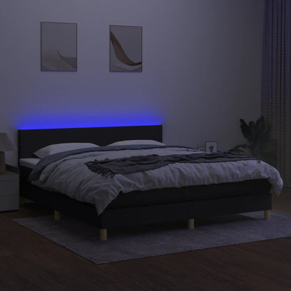 Boxspring met matras en LED stof zwart 180x200 cm 180 x 200 cm Effen ontwerp