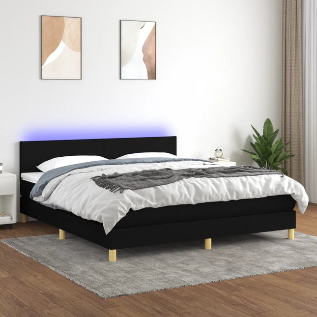 Boxspring met matras en LED stof zwart 180x200 cm 180 x 200 cm Effen ontwerp