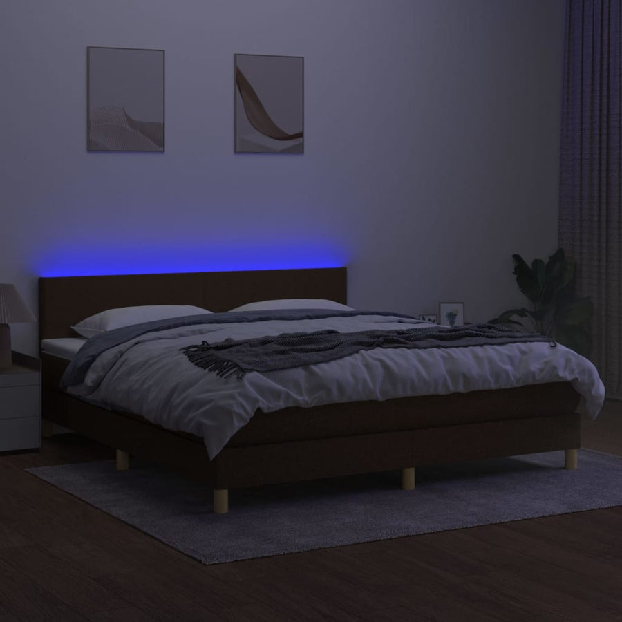 Boxspring met matras en LED stof donkerbruin 180x200 cm 180 x 200 cm Effen ontwerp