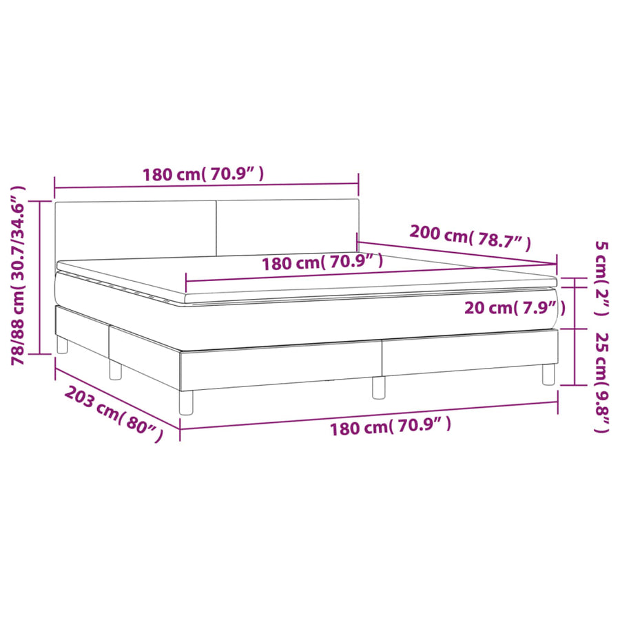 Boxspring met matras en LED stof donkerbruin 180x200 cm 180 x 200 cm Effen ontwerp