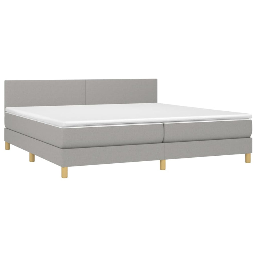 Boxspring met matras en LED stof lichtgrijs 200x200 cm 200 x 200 cm Effen ontwerp