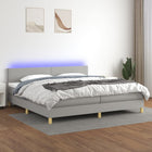 Boxspring met matras en LED stof lichtgrijs 200x200 cm 200 x 200 cm Effen ontwerp