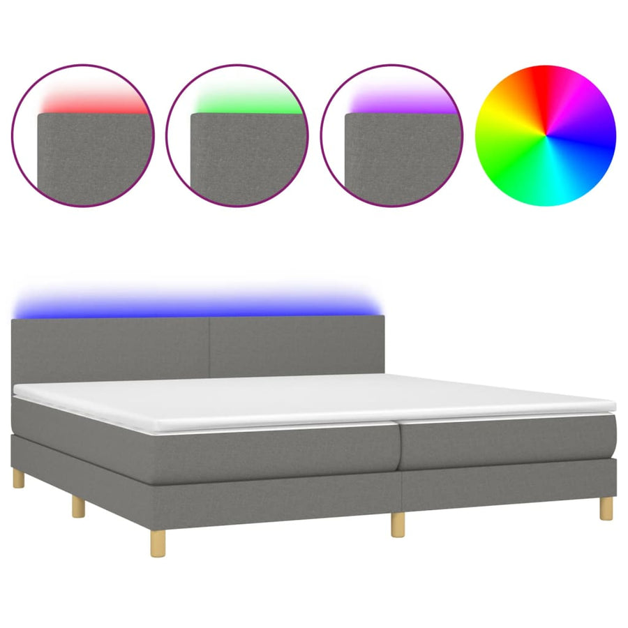 Boxspring met matras en LED stof donkergrijs 200x200 cm 200 x 200 cm Effen ontwerp