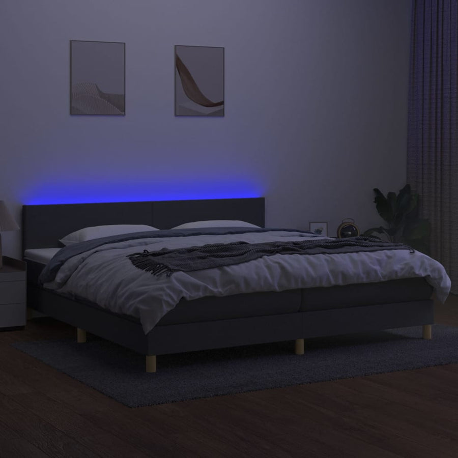 Boxspring met matras en LED stof donkergrijs 200x200 cm 200 x 200 cm Effen ontwerp