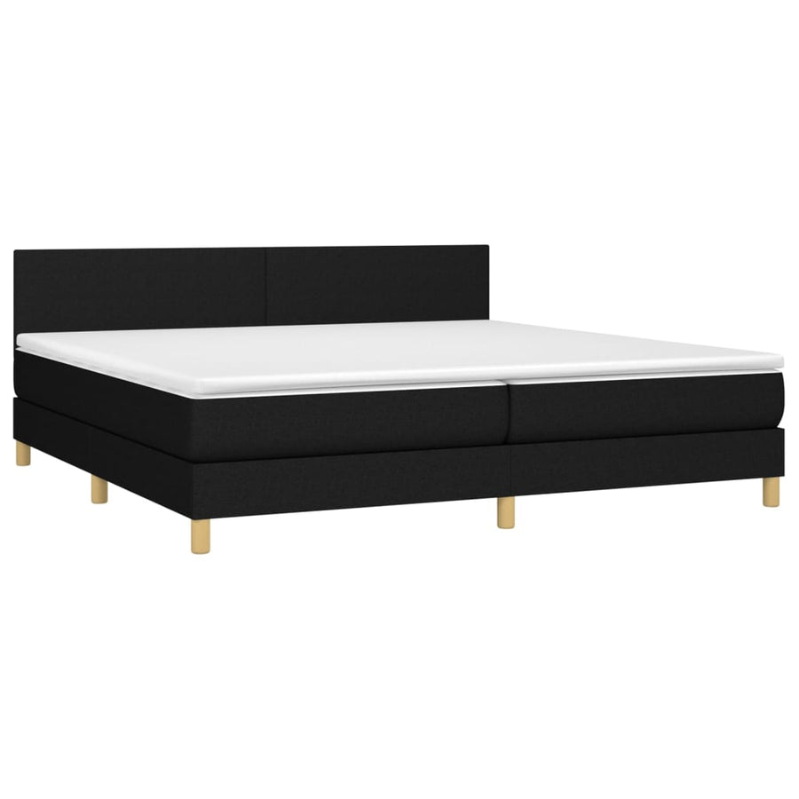 Boxspring met matras en LED stof zwart 200x200 cm 200 x 200 cm Effen ontwerp