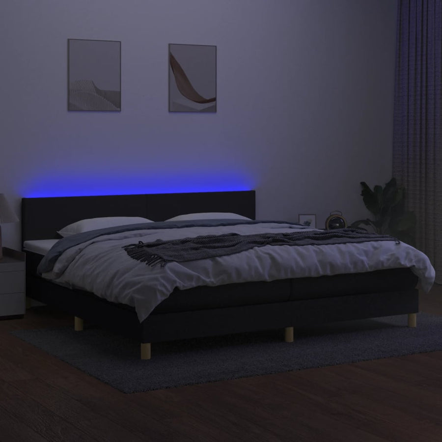 Boxspring met matras en LED stof zwart 200x200 cm 200 x 200 cm Effen ontwerp