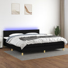 Boxspring met matras en LED stof zwart 200x200 cm 200 x 200 cm Effen ontwerp