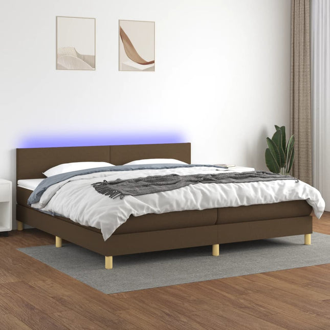 Boxspring met matras en LED stof donkerbruin 200x200 cm 200 x 200 cm Donkerbruin