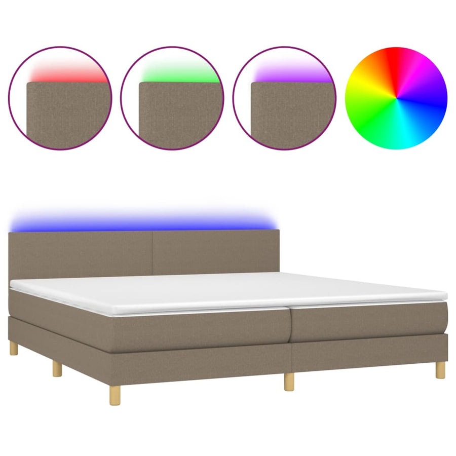 Boxspring Met Matras En Led Stof Taupe 200 x 200 cm Effen ontwerp