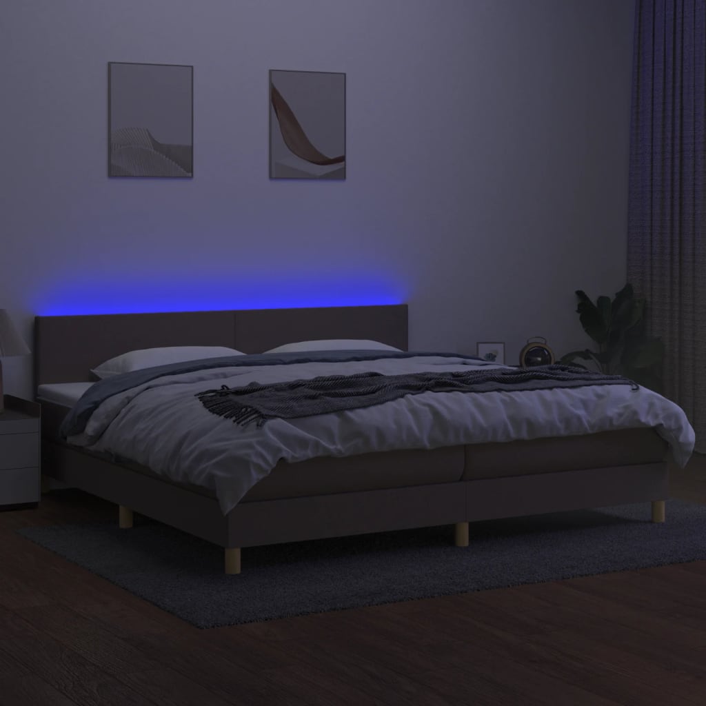 Boxspring Met Matras En Led Stof Taupe 200 x 200 cm Effen ontwerp