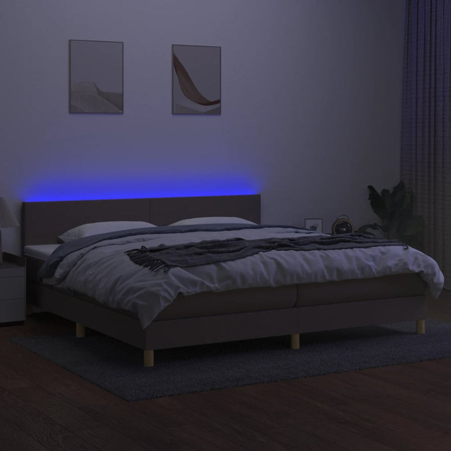 Boxspring Met Matras En Led Stof Taupe 200 x 200 cm Effen ontwerp