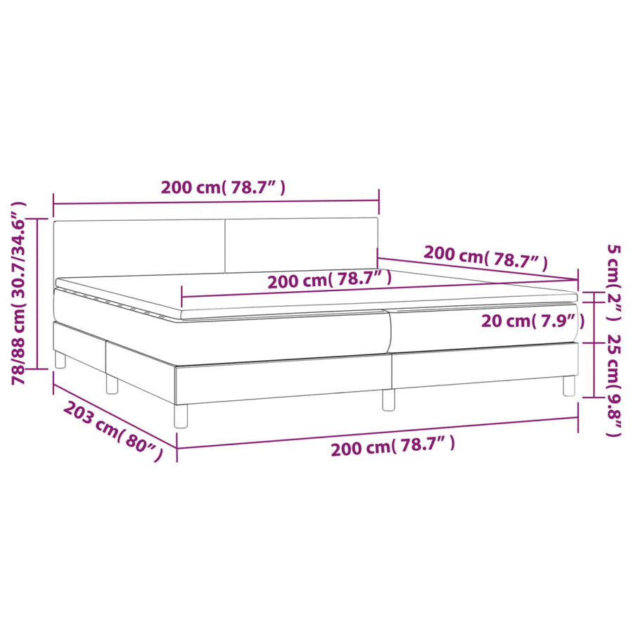 Boxspring Met Matras En Led Stof Taupe 200 x 200 cm Effen ontwerp