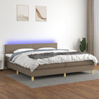 Box spring with mattress and LED fabric taupe 200x200 cm