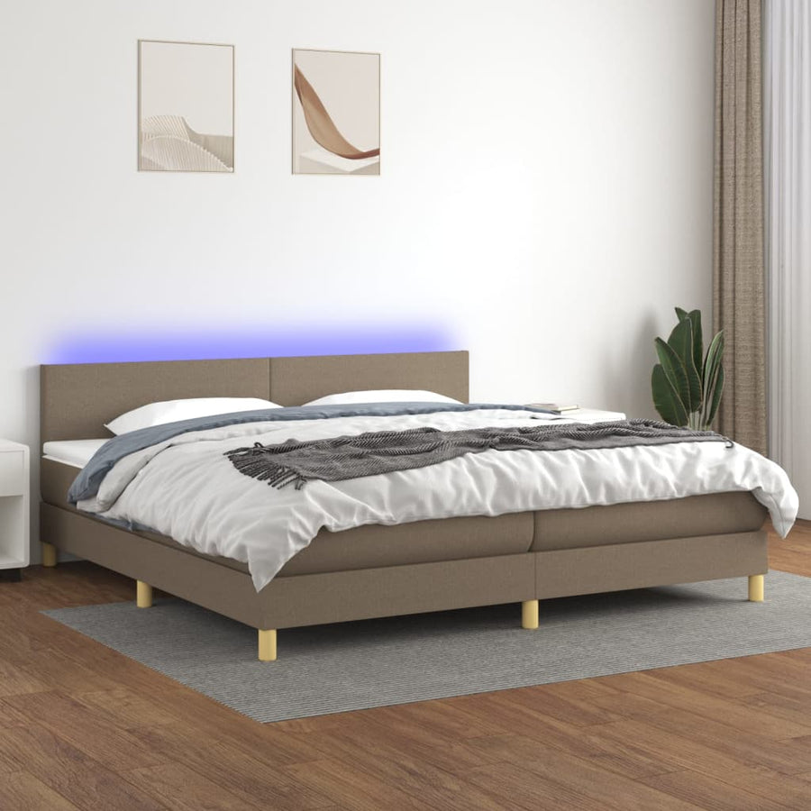 Boxspring Met Matras En Led Stof Taupe 200 x 200 cm Effen ontwerp