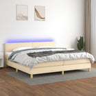 Box spring with mattress and LED fabric cream 200x200 cm