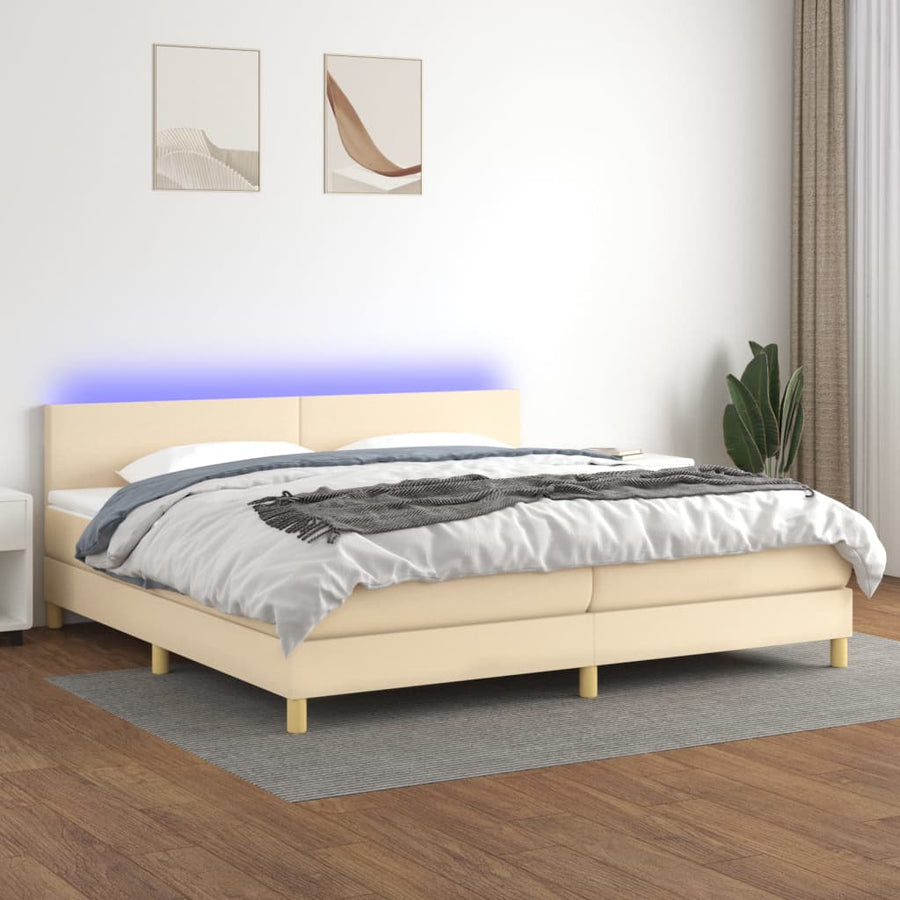 Boxspring met matras en LED stof crèmekleurig 200x200 cm