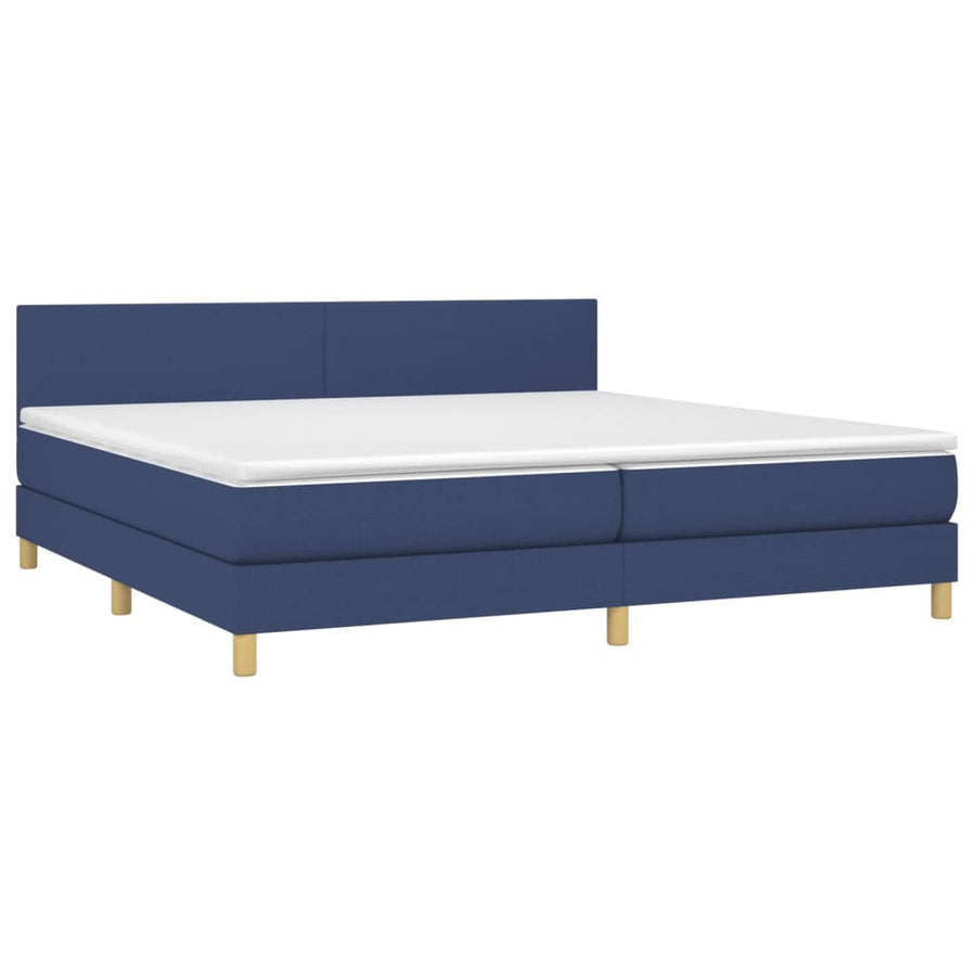 Boxspring met matras en LED stof blauw 200x200 cm 200 x 200 cm Blauw