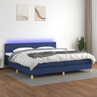 Boxspring met matras en LED stof blauw 200x200 cm 200 x 200 cm Blauw