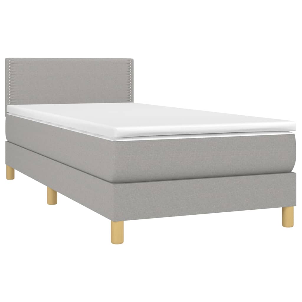 Boxspring met matras en LED stof lichtgrijs 80x200 cm 80 x 200 cm Effen met spijkers