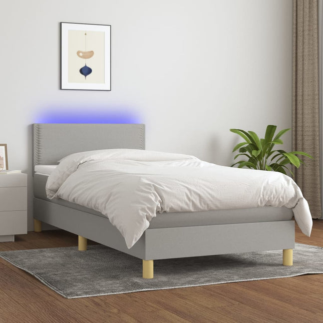 Boxspring met matras en LED stof lichtgrijs 80x200 cm 80 x 200 cm Effen met spijkers