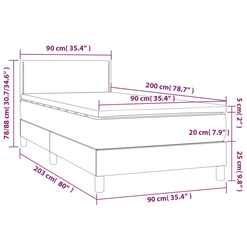 Boxspring met matras en LED stof donkergrijs 90x200 cm 90 x 200 cm Effen met spijkers