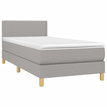 Boxspring met matras en LED stof lichtgrijs 100x200 cm 100 x 200 cm Effen met spijkers
