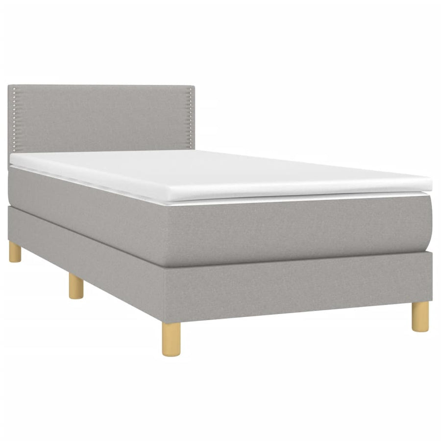 Boxspring met matras en LED stof lichtgrijs 100x200 cm 100 x 200 cm Effen met spijkers