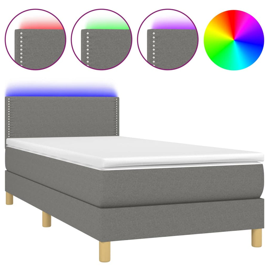 Boxspring met matras en LED stof donkergrijs 100x200 cm 100 x 200 cm Donkergrijs