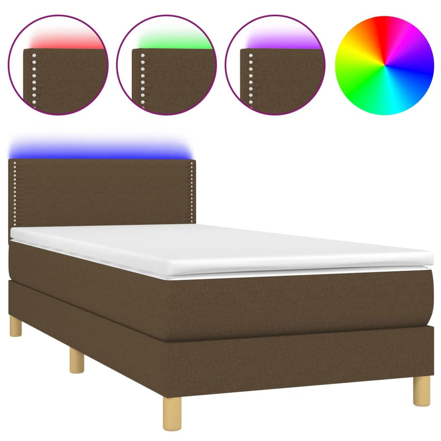 Boxspring met matras en LED stof donkerbruin 100x200 cm 100 x 200 cm Donkerbruin