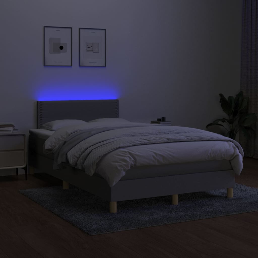 Boxspring met matras en LED stof lichtgrijs 120x200 cm 120 x 200 cm Lichtgrijs